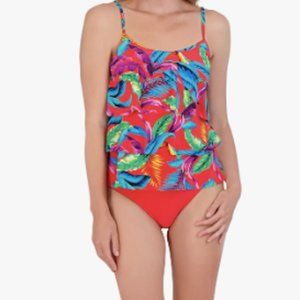 NWT Carribean Joe 2-pc Tankini Swimsuit Set - Coral, Size 8, $99, Floral, Red
